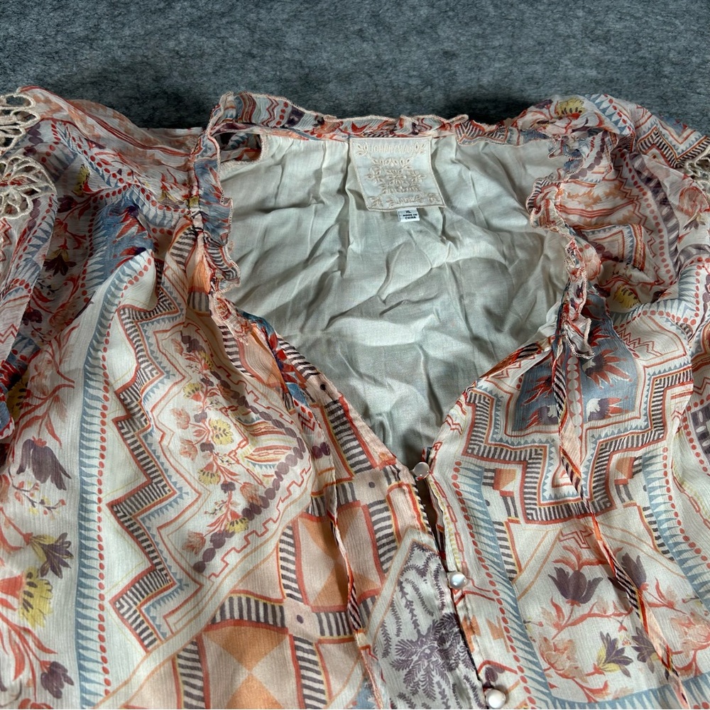 Johnny Was Dress Womens XL Orange Asymmetrical Sundress Bishop Sleeves Floral - Picture 2 of 8